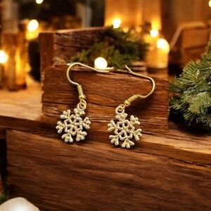 Gold Plated Snowflake Festive Holiday Dangle Earrings